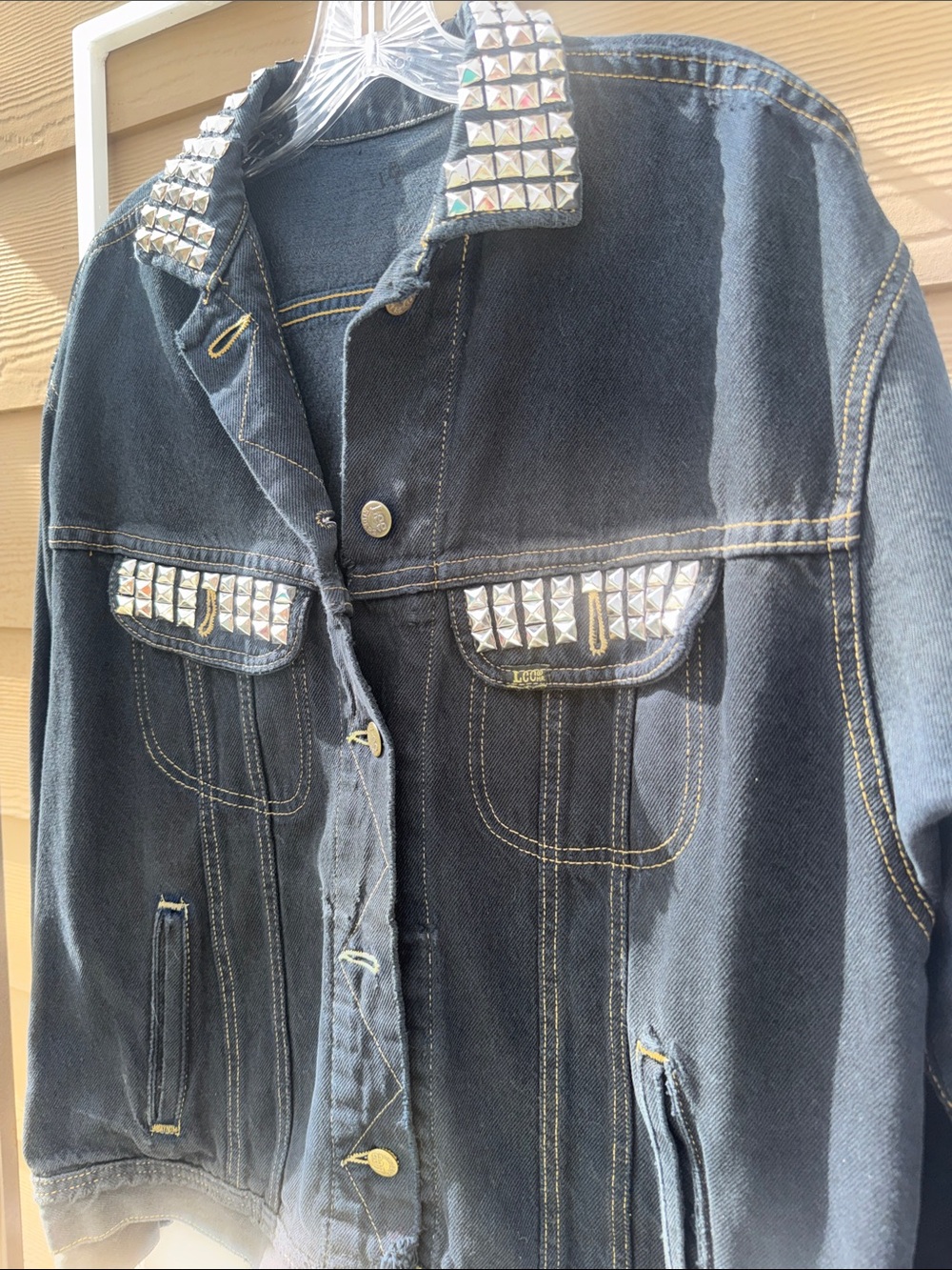 Custom Swarovski must see pics! Blk studded Lee New jacket w back 😇 Angle back